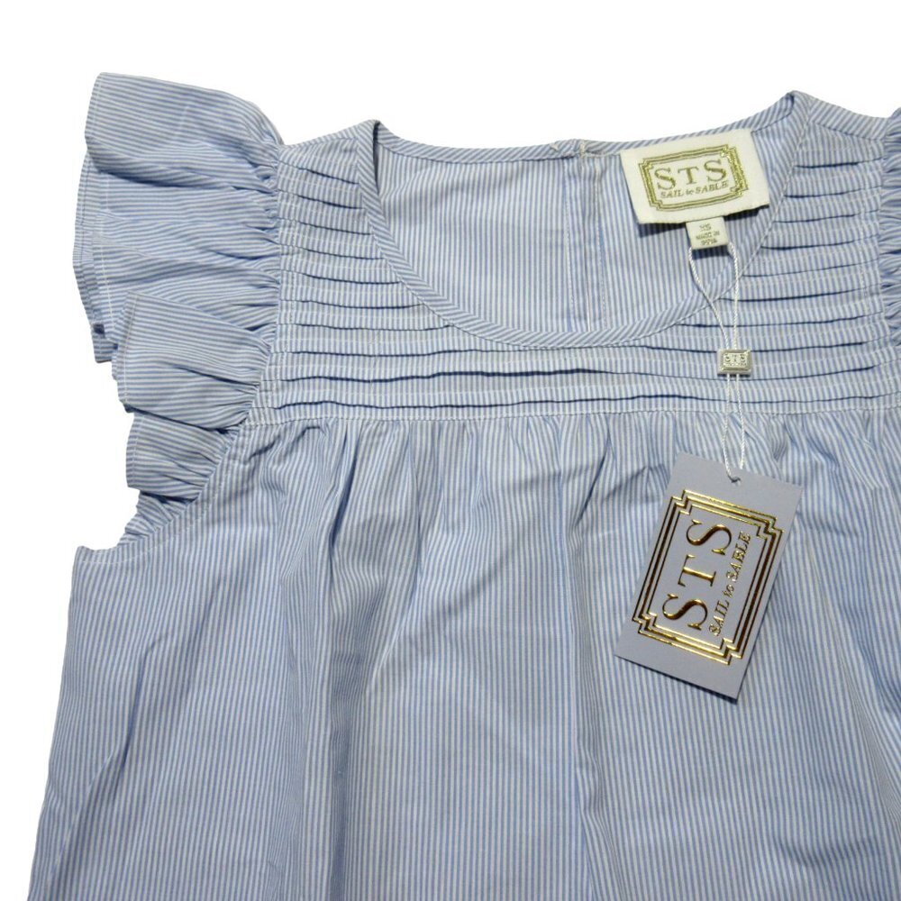 NWT Sail To Sable Flutter Sleeve Maxi in Blue Stripe Shirting Ric Rac Dress XS - Picture 8 of 13